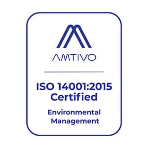 AMTIVO ISO 14001:2015 certification logo on a white background